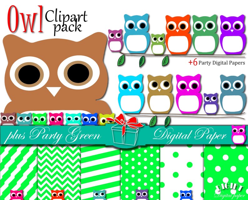 Owl Clip art: CUTE OWLS owl clipart, owl print , owl mask, owl svg, pink, blue, sweet color owl, owl decor digital paper, owl baby shower image 3