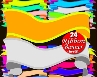 Digital Ribbon Banner Clipart Rainbow Border Frame Tag Ribbon Clip Art Personalized ribbon clipart custom ribbon label print shop banner diy