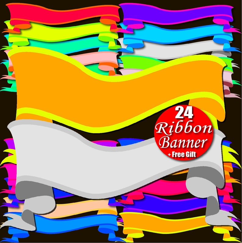 Digital Ribbon Banner Clipart Rainbow Border Frame Tag Ribbon Clip Art Personalized ribbon clipart custom ribbon label print shop banner diy image 1