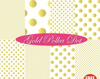 Gouden polka dot digitaal papier Gouden decor Gouden print clipart gouden partij Gouden beeldlijstachtergrond Geel gouden verlovingsuitnodigingsmeisje