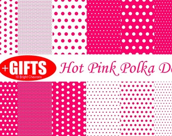 Hot Pink polka dot Hot Pink digital paper HOT PINK decor Pink invitation Hot pink decorations Hot pink party decor Hot pink fabric pink art