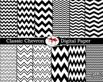 Black and White Chevron Digital Paper Set (Digital Download)