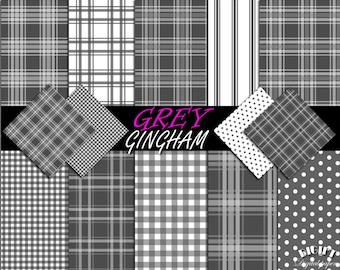Grey Gingham Digital Paper Pack: Scrapbook & Invitation (Digital Download)