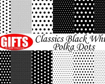 Classic Black and White Polka Dot Digital Paper scrapbook printable invitation Clip Art Party vector graphics White with Black polka dots