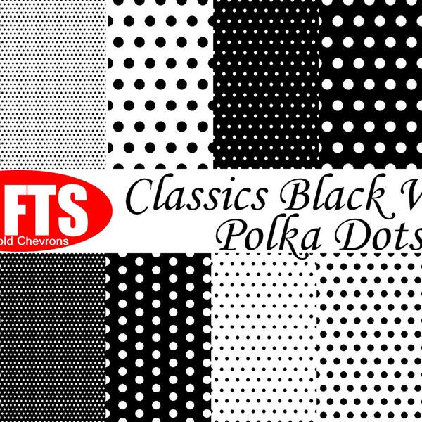 Classic Black and White Polka Dot Digital Paper scrapbook printable invitation Clip Art Party vector graphics White with Black polka dots