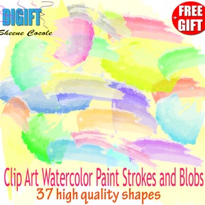Digital Watercolor clipart paint strokes blobs shapes scrapbooking clip art cards, aquarelle background print watercolor elements action DIY