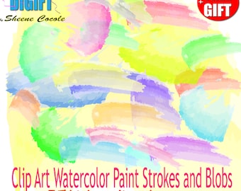 Digital Watercolor clipart paint strokes blobs shapes scrapbooking clip art cards, aquarelle background print watercolor elements action DIY