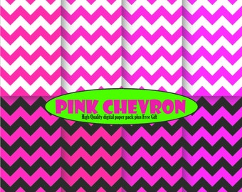 Pink Chevron Digital Paper Pack, Scrapbook Backgrounds (Digital Download)