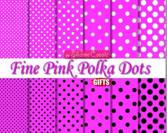 Pink Polka Dot Digital Paper Black and Pink scrapbook background clipart minnie collage sheet Hot Pink color printable party supply clip art