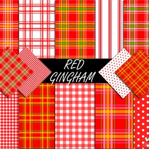 Red Gingham digital paper square decal Red gingham party Red gingham fabric print Red gingham invitation Gingham sheets Red gingham banner image 1