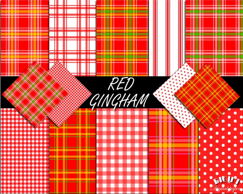 Red Gingham digital paper square decal Red gingham party Red gingham fabric print Red gingham invitation Gingham sheets Red gingham banner image 1