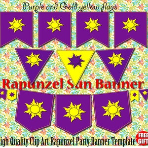 Rapunzel banner Rapunzel flags Rapunzel party printable Rapunzel birthday invitation Tangled flag Rapunzel clipart sun Rapunzel print decor image 2