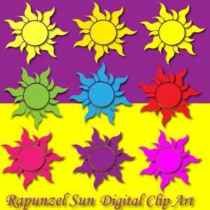 Rapunzel SUN Clipart enchevêtré décor de soleil Rapunzel anniversaire Rapunzel partie dété soleil décalque Rapunzel clipart jaune soleil rapunzel invitation diy image 1