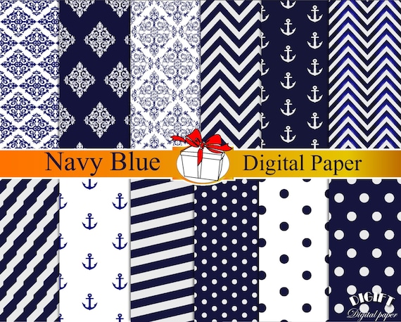 Navy Blue digital paper dark Blue damask Navy blue chevron Blue polka dot Anchor decor Navy blue wedding invitation print blue decorations