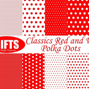 Classic Red and White Polka Dot digital paper scrapbook red polka dots for Red polka dot dress fabric print polka dot wall decal clipart DIY 画像 1