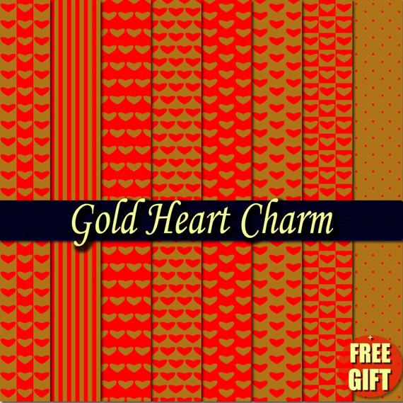 Red and Gold Hearts digital paper Gold heart Gold decor Red scrapbook digital clipart Gold decoration Red and Gold wrapping paper valentines