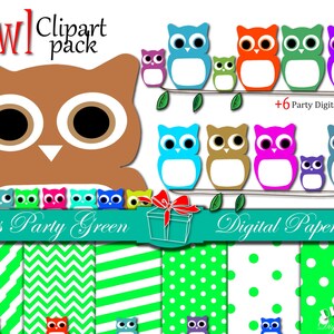 Owl Clip art: CUTE OWLS owl clipart, owl print , owl mask, owl svg, pink, blue, sweet color owl, owl decor digital paper, owl baby shower image 2