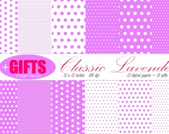 Lavender Polka Dot Digital Paper: Lilac Scrapbook Patterns (Digital Download)