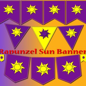 Rapunzel banner Rapunzel flags Rapunzel party printable Rapunzel birthday invitation Tangled flag Rapunzel clipart sun Rapunzel print decor image 4