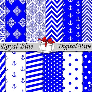 Royal Blue digital paper Blue damask Royal blue chevron Blue polka dot Blue and White anchor Royal blue wedding invitations blue decorations blue decorations