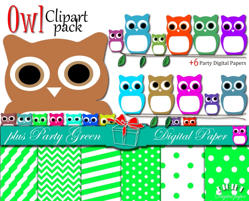 Owl Clip art: CUTE OWLS owl clipart, owl print , owl mask, owl svg, pink, blue, sweet color owl, owl decor digital paper, owl baby shower image 1