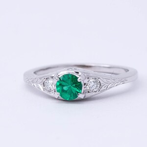Vintage Style Emerald Ring - 14k White Gold Emerald Ring - Fine Emerald Jewelry