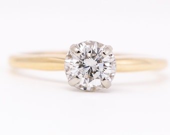 Vintage Diamond Engagement Ring - 14k Yellow White Gold Illusion Setting  1/2ct Wedding Ring - Size 8.25