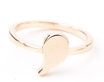 Angel Wing Signet Ring - Angel Wing Jewelry - Signet Ring - Gold Initial Ring Hand Engraved Initial Signet, Silver, 10k, 14k or Platinum