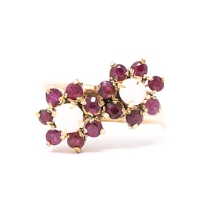 Ruby and Opal Vintage Ring 18k Yellow Gold - Antique Ruby and Opal Ring
