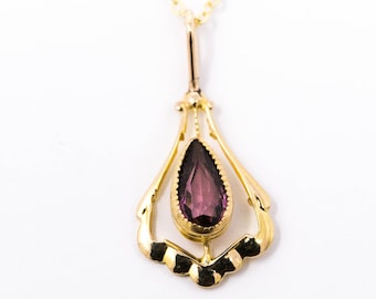 Vintage Amethyst Pendant - Antique Amethyst Necklace - 10k Yellow Gold - Art Nouveau Pendant