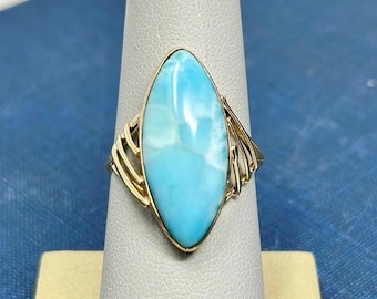 Larimar 14KY Ring - Marquise Shaped Larimar