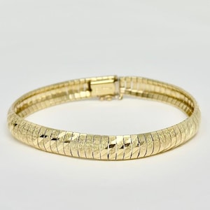 Domed Omega Flex Bracelet - 14 Karat Yellow Gold - Italian Gold Bracelet - Textured and Polished
