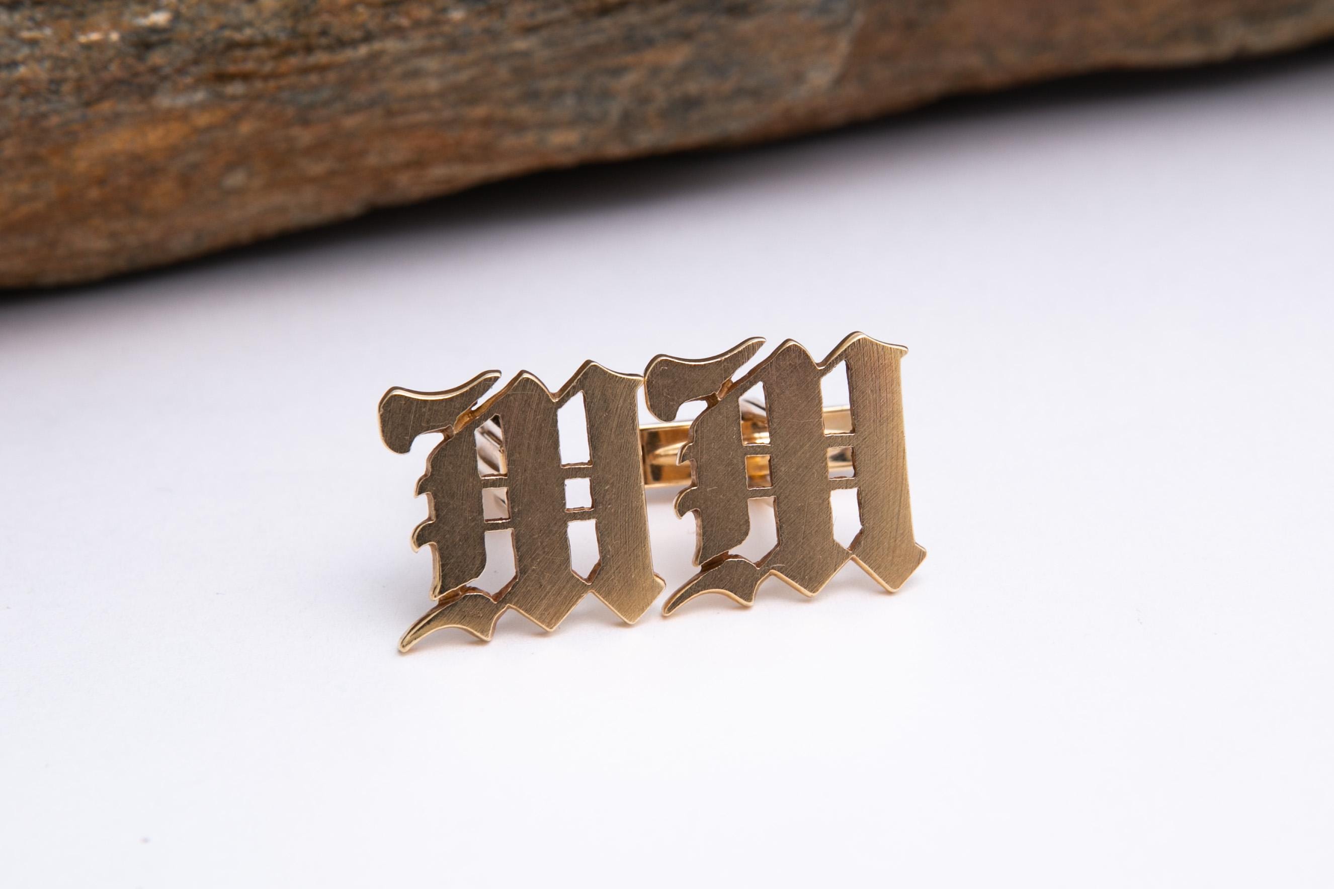 Boutons De Manchette Vintage Art Déco - Lettre E Dorée - Occasion Bon état
