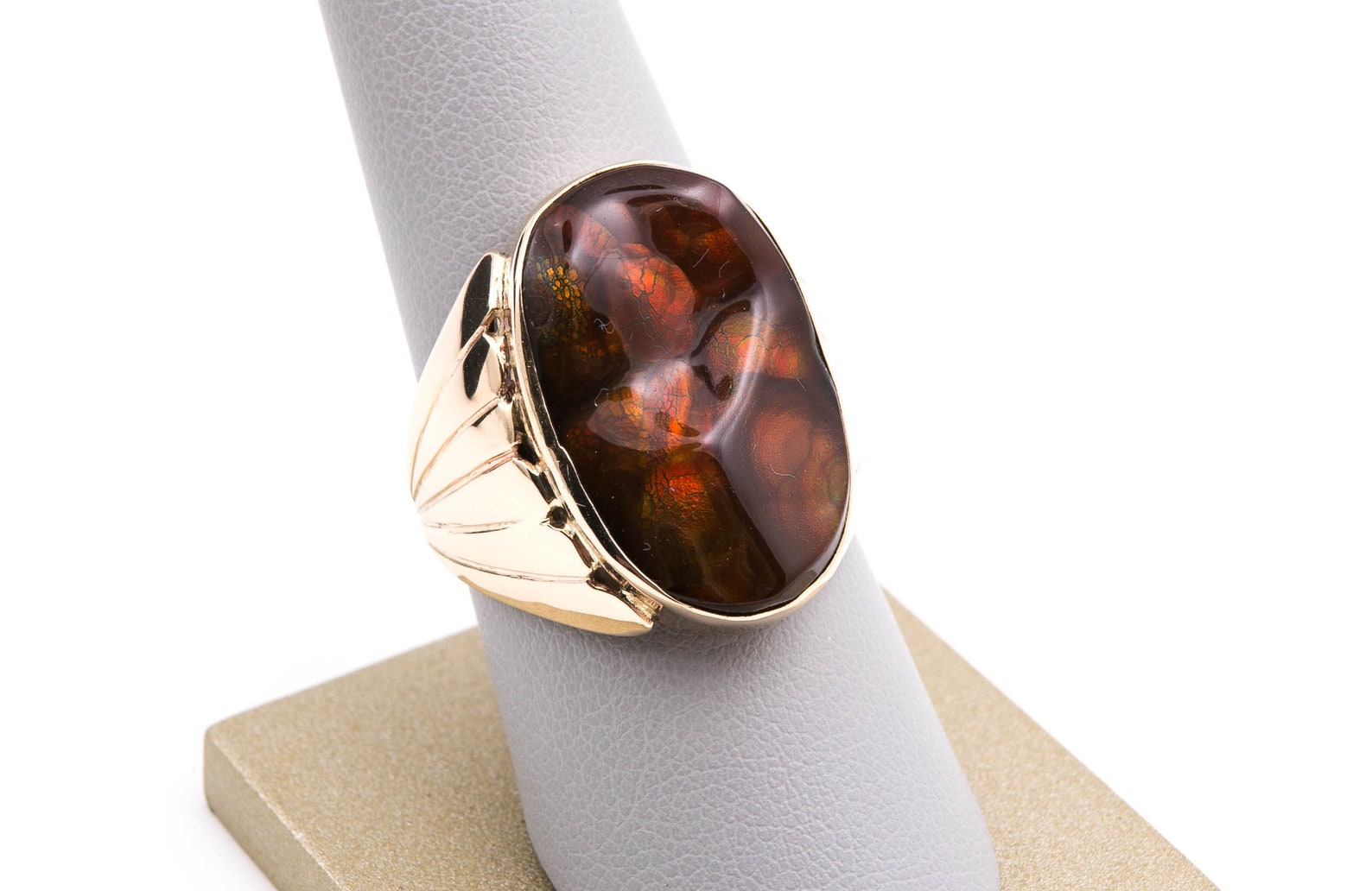 Large Fire Agate Ring 14k Yellow Gold Fire Agate Ring Fire Etsy