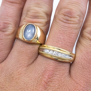 Vintage Sapphire Ring - Oval Star Sapphire 14k Yellow Gold Asterism