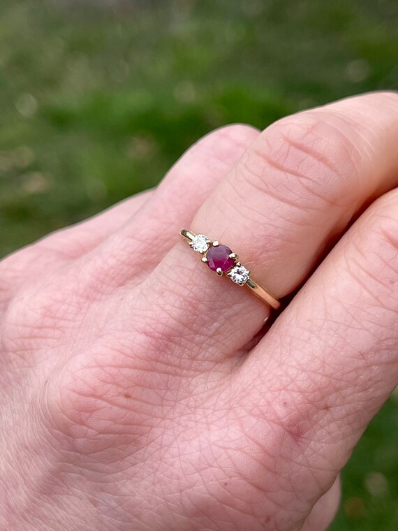 Ruby Diamond Ring, 14k Yellow Gold Ruby Ring, Siz… - image 7
