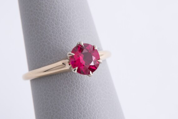 Created Ruby Ring - Mid Century Ruby Solitaire - … - image 1