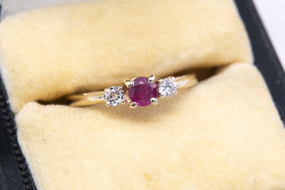 Ruby Diamond Ring, 14k Yellow Gold Ruby Ring, Siz… - image 2