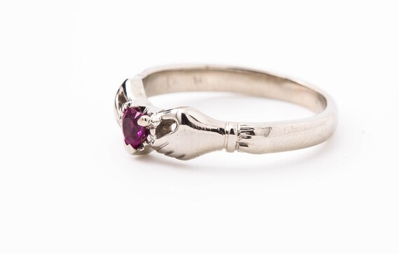 Vintage Ruby Ring, White Gold Ruby Ring, Claddagh… - image 3