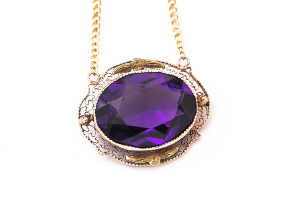 Vintage Amethyst Necklace - Yellow Gold Amethyst N