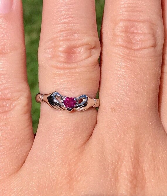 Vintage Ruby Ring, White Gold Ruby Ring, Claddagh… - image 6