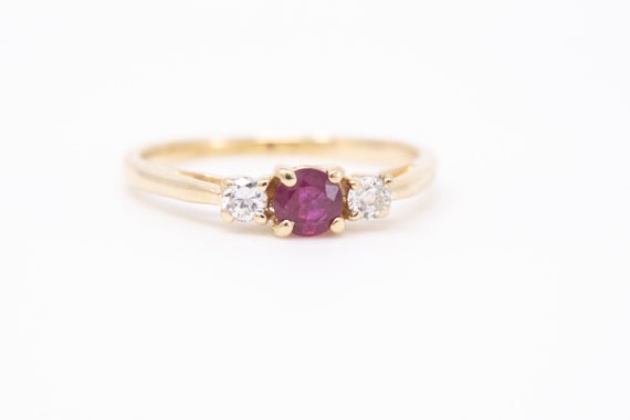 Ruby Diamond Ring, 14k Yellow Gold Ruby Ring, Siz… - image 3