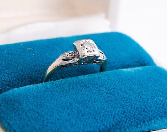 Vintage Engagement Ring - Antique Illusion Engagement Ring - Mid Century Diamond Wedding Ring