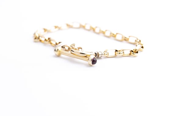 Estate Gold Bracelet with Toggle Clasp - Amethyst… - image 2