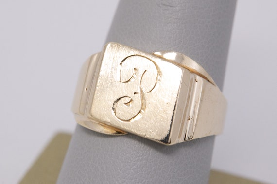 Vintage Signet Ring - Yellow Gold Signet Ring - S… - image 1