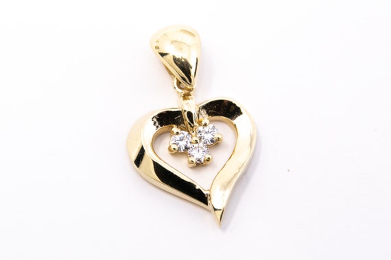 Sale - Yellow Gold Diamond Heart Pendant Estate F… - image 1