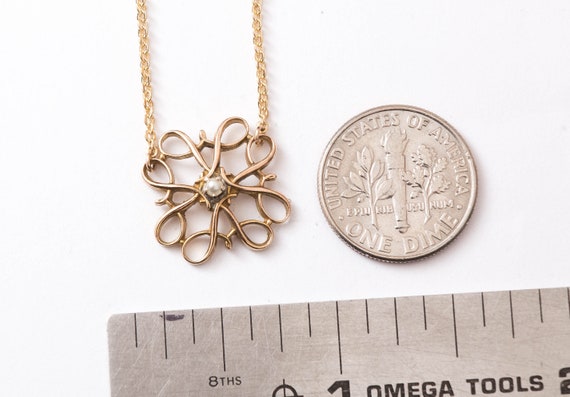 Vintage Diamond Necklace - Edwardian 10k Yellow G… - image 3