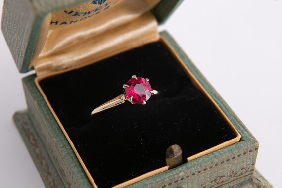 Created Ruby Ring - Mid Century Ruby Solitaire - … - image 2