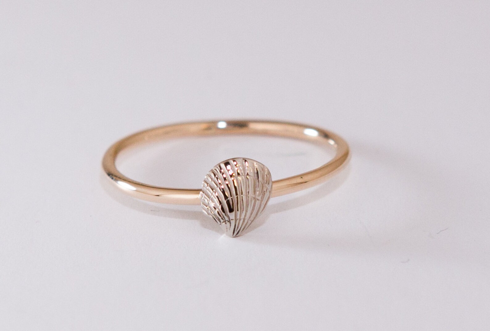 GOLD SEASHELL RING 14k Yellow and White Gold Handmade Etsy