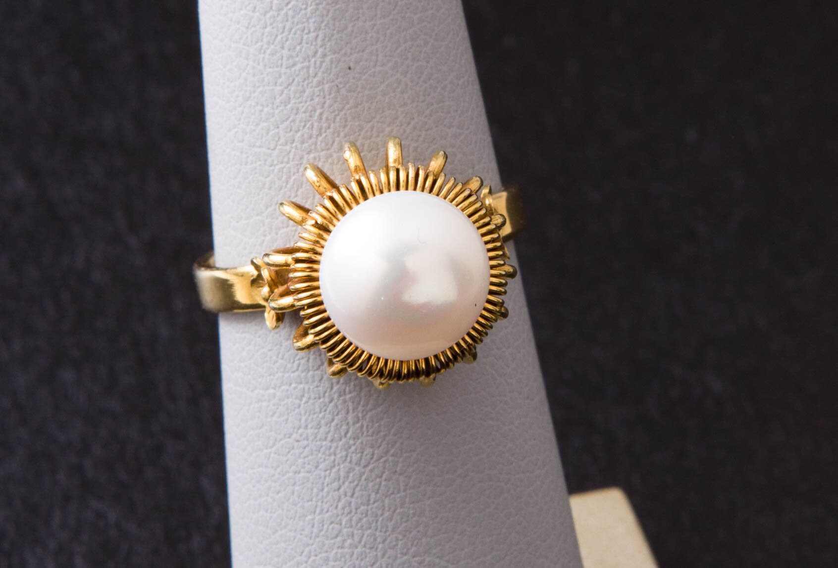 Bague Perle Véritable Et Pierre Blanche - Monture Plaqué Or Vintage, Taille 61